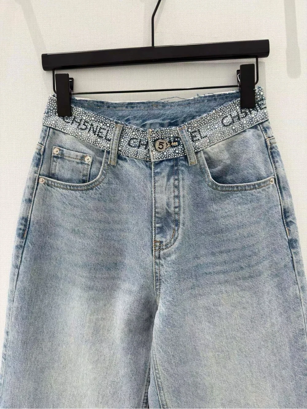 CHANEL Light Blue Wide-Leg Jeans